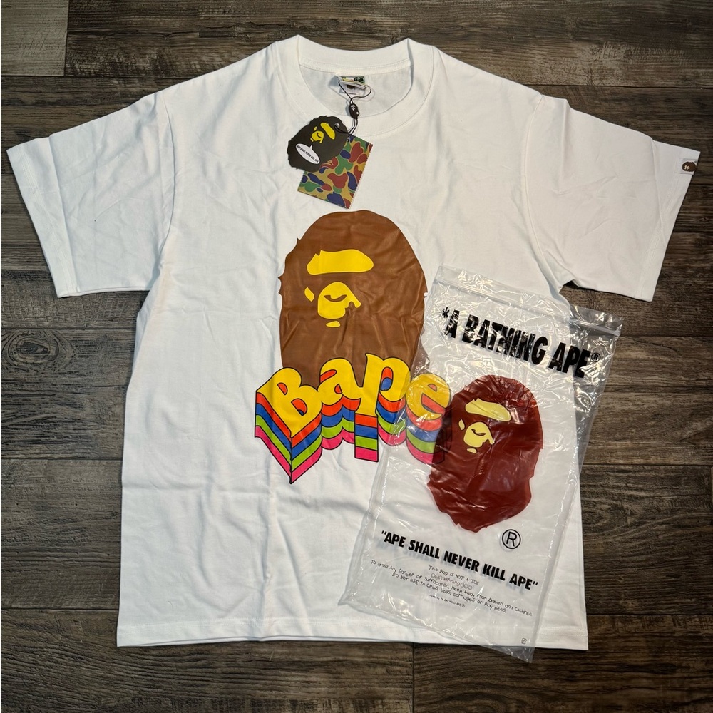 Bape White Tee with Ape Logo Tag